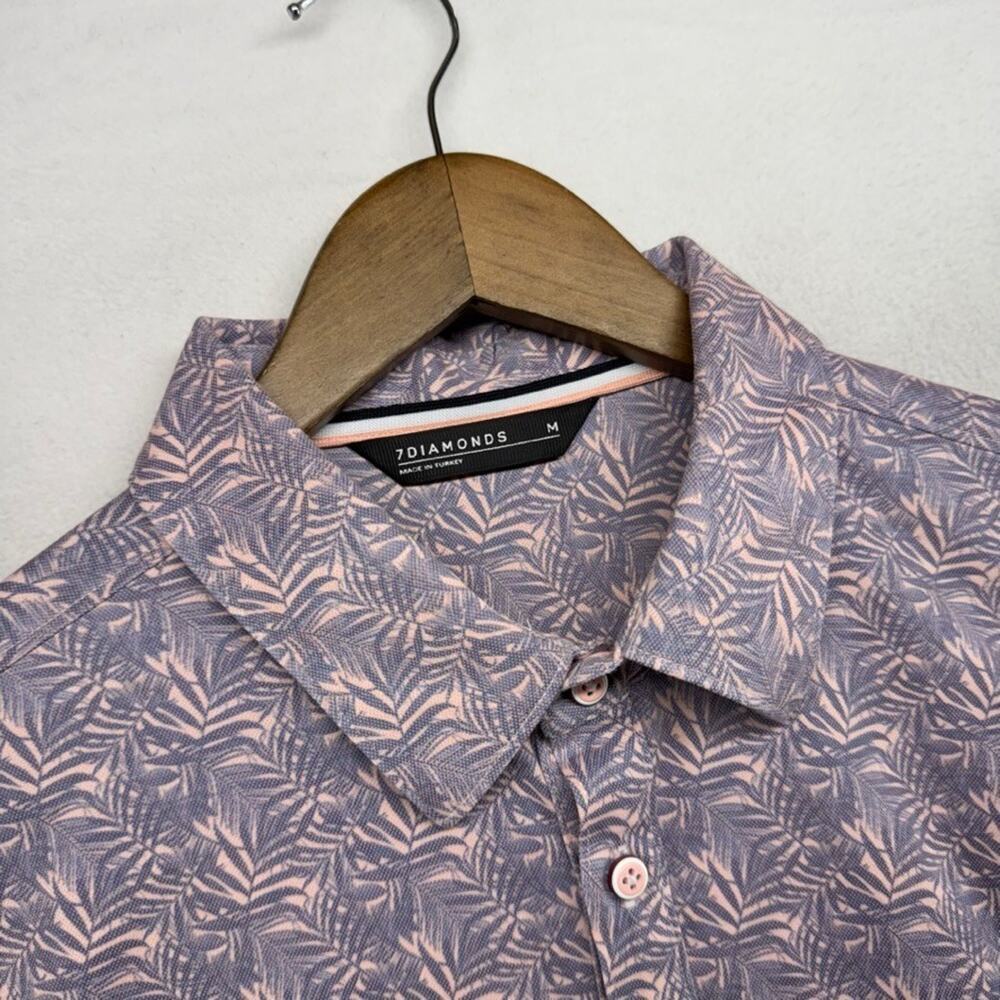 7 Diamonds Polo Shirt Men's Medium Floral Hawaiian Stretch Performance Tech Logo
